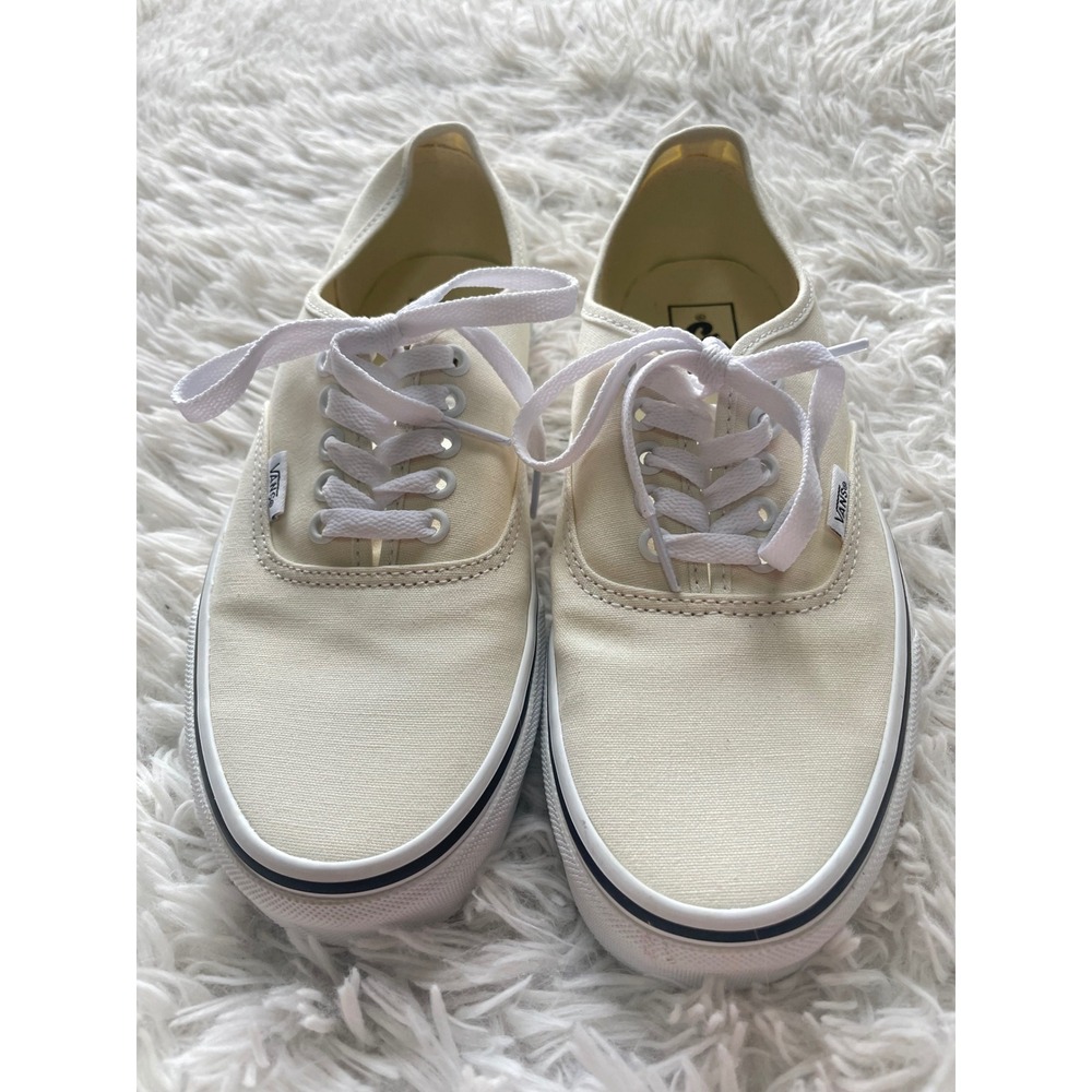Vans Authentic Marshmallow White Rainbow Tape Sidewall Print Canvas Sneakers - Picture 2 of 9